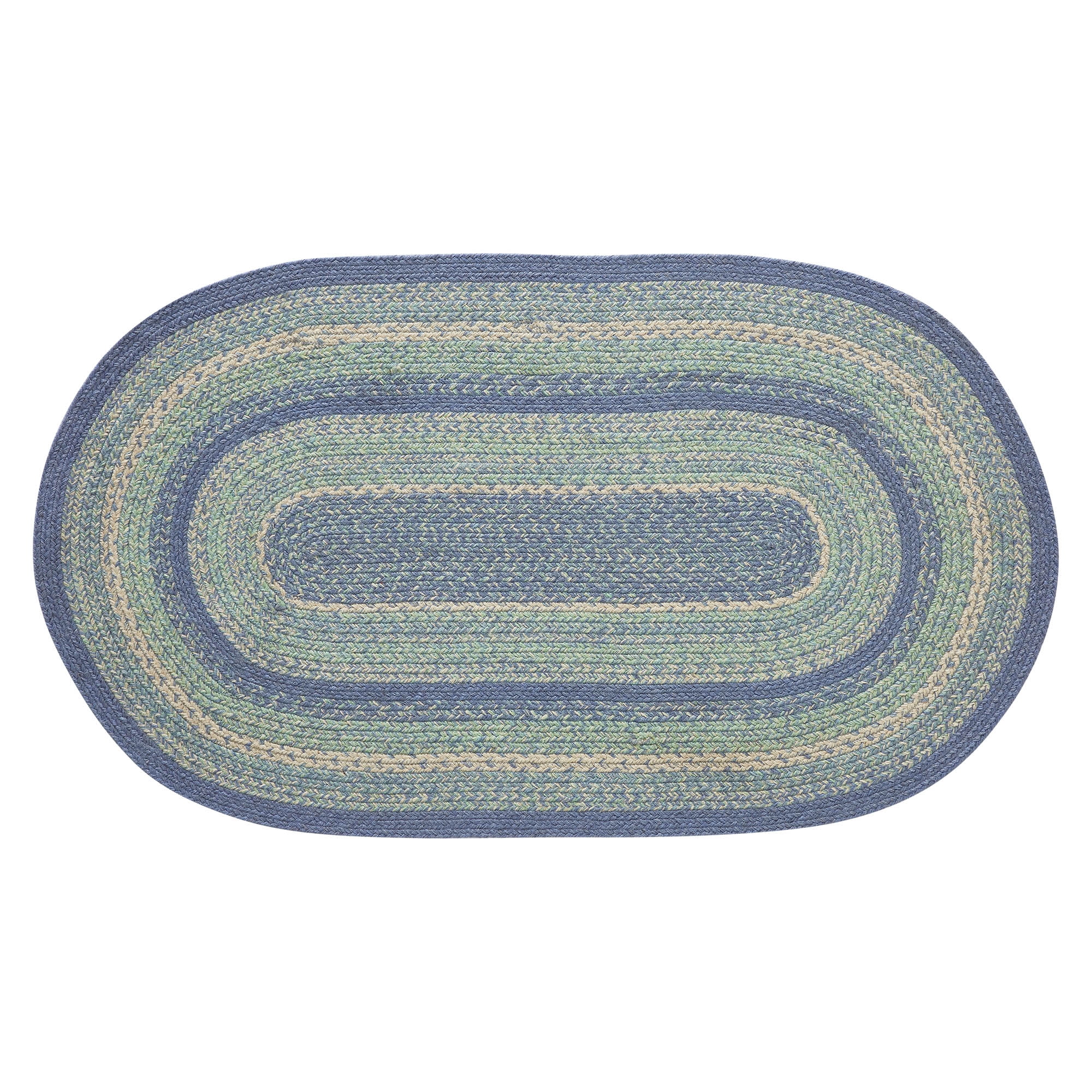 VHC Brands Jolie Farmhouse 27"x48" Accent Rug Blue Textured Jute Striped Pad Oval Floor Decor