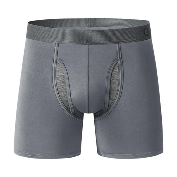 NoxwB Men's Cotton Quick Drying Anti-Wear Crotch Extended Boxer Briefs Sexy U Support Pouch Underpants Soft Comfy Underwear Gray L