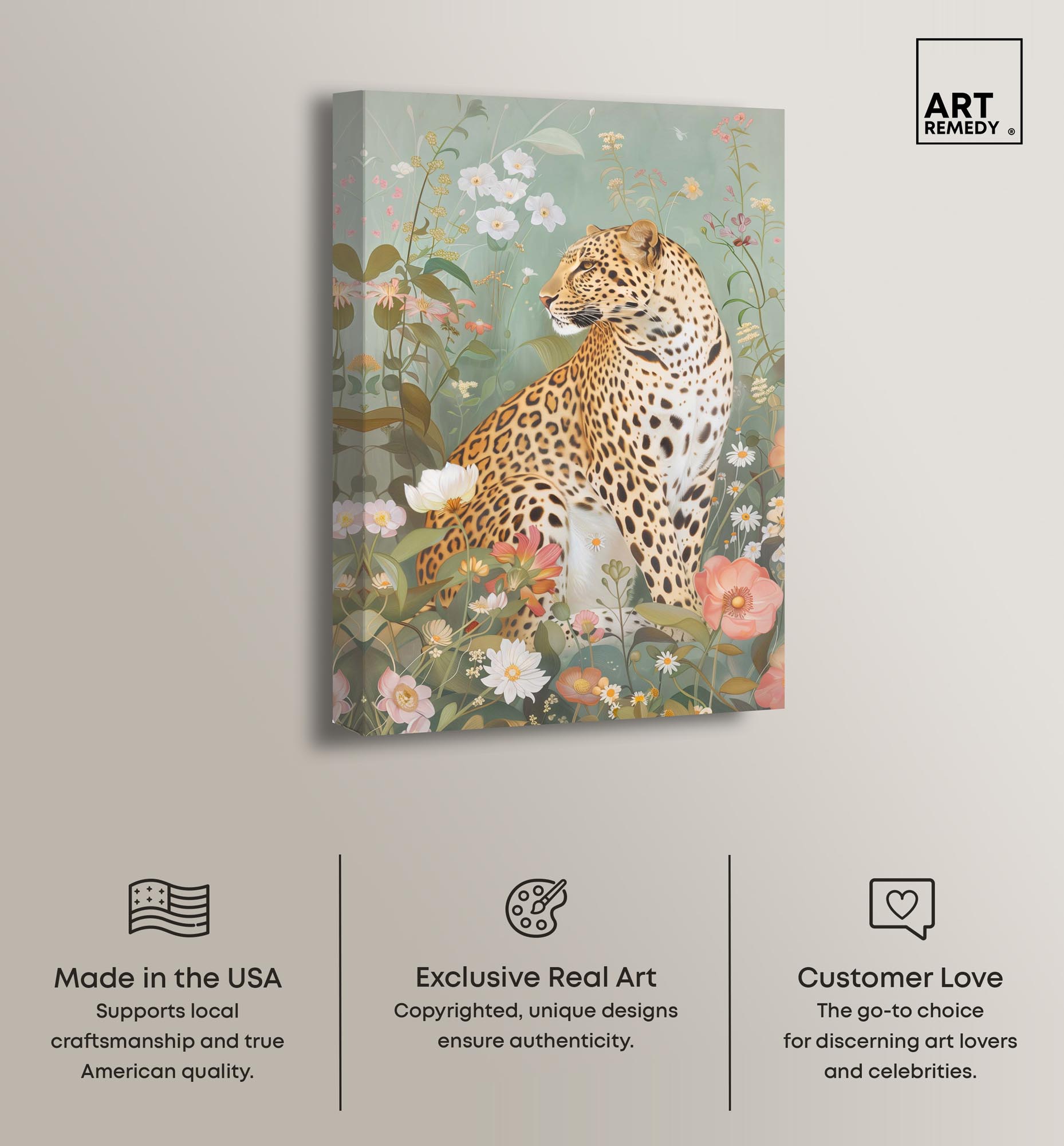 Leopard Spring Canvas Vintage Animal Art by Art Remedy, Gallery Wrapped, 20" x 30"