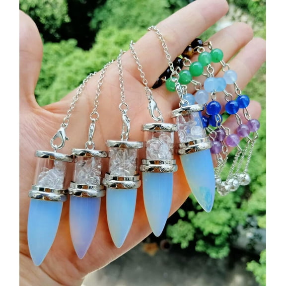 K-KED 5pcs Opal Stone Chakra Pendulum Pendants Energy Reiki Healing Amulet