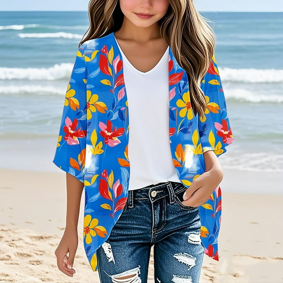 Delliss 3-14 Years Toddler Kids Girls 3/4 Sleeve Coat Trendy Cardigan Casual Fashion Top Dark Blue 120