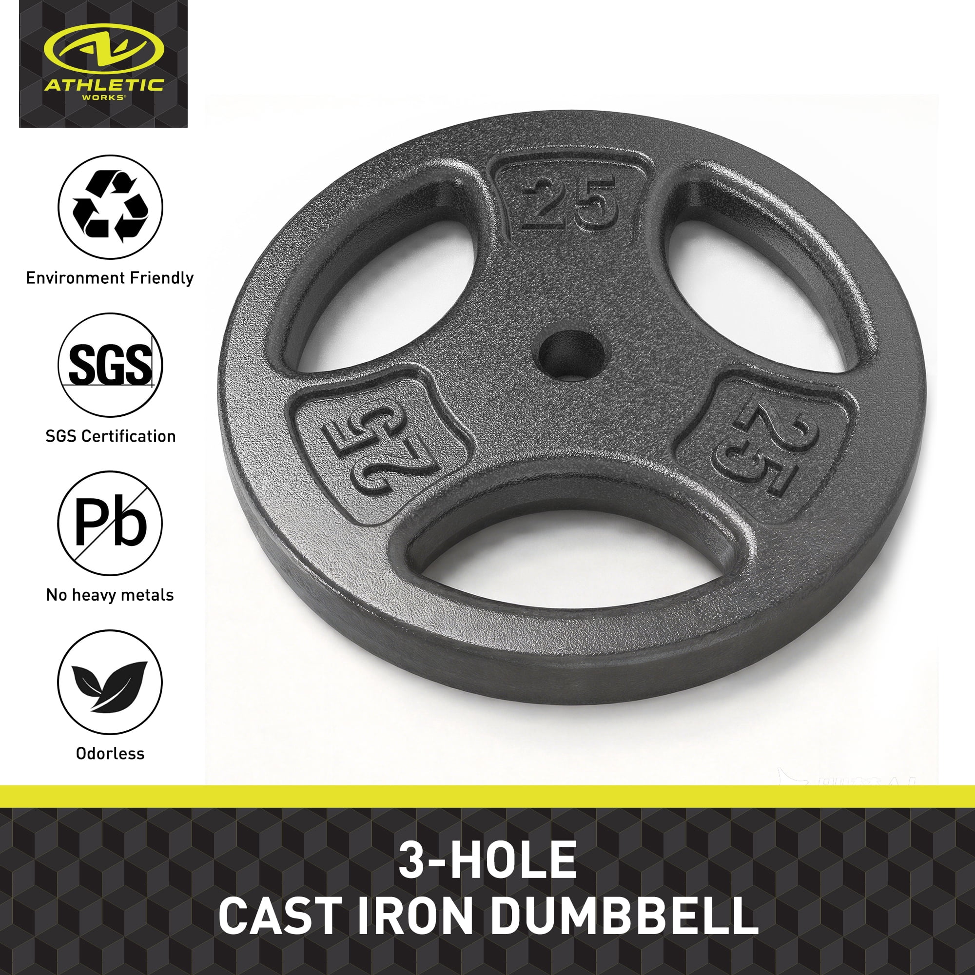 Athletic Works 50LB Cast Iron Standard Weight Plate Set, 2x25LB,1-inch Holes Fit Standard Sized Bar