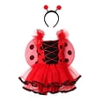 thumbnail image 2 of Girls Ladybug Halloween Cosplay Costume Set, Polka Dot Spaghetti Strap Tutu Dress with Wings Wand Headband, Soft Tulle Fabric for Kids Party Dress Up Red L, 2 of 8