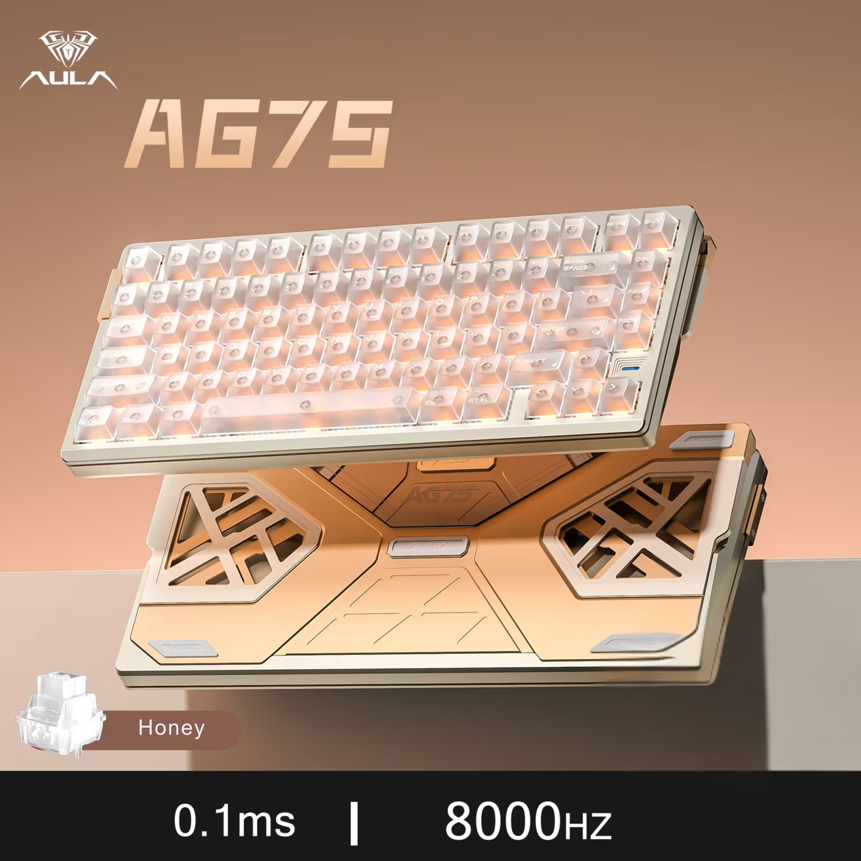 AULA AG75 75% 3rd Gen Hall Effect eSport Wired Gaming Keyboard, Dual-engine Structure, 8K polling rate, 0.001mm RT, 256K Scan Rate, Down ARGB LEDs, Full Aluminum Body, Tool-free Customize-Misty White