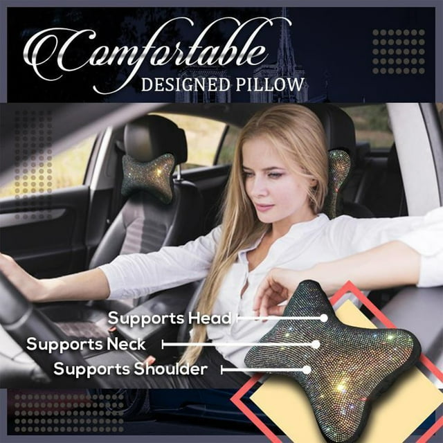 Agiferg Rhinestones Car Seat Neck Rest Pillow Crystal Headrest Car Decor Accessories