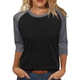 thumbnail image 2 of VJGBEGW Womens Tops 3/4 Sleeve Shirts Round Neck Raglan Sleeve Loose Casual Tshirts Color Block Summer Tees Black L, 2 of 5