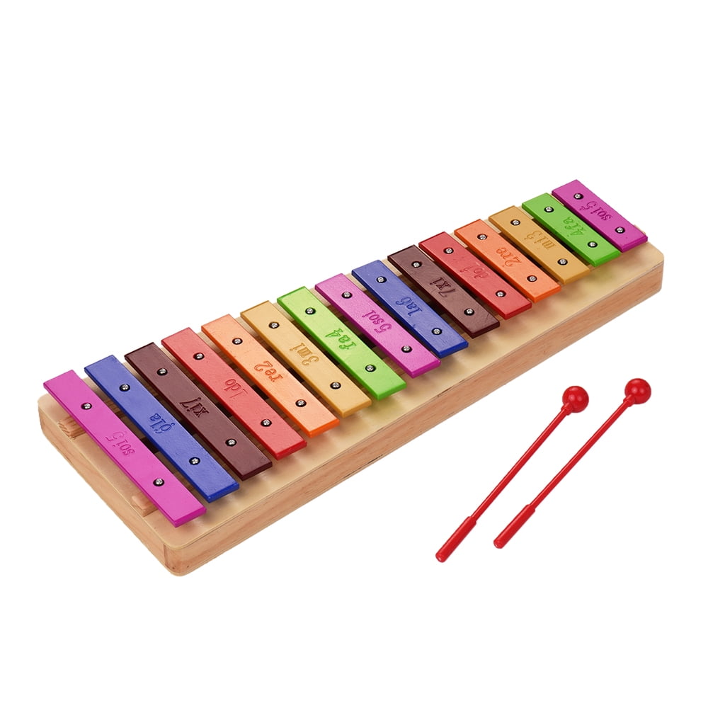 Large 15Note Xylophone Glockenspiel Wooden Base Colorful Aluminum Bars with Mallets Percussion