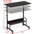 thumbnail image 2 of SHW Height Adjustable Mobile Laptop Stand Rolling Table Cart with Shelf, Black, 2 of 7