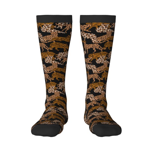 Fotbe Leopard Print Calcetas Divertidas Estampadas para Hombre y Mujer, Calcetas de Algodón hasta la Rodilla para Caminar, Correr, Enfermería y Embarazo