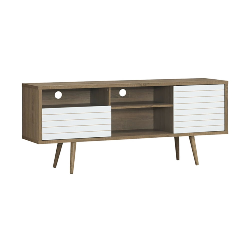 Finihen TV Stand, TV Cabinet, Mid-Century Modern TV Stand for TVs up to 65 Inch, Media Entertainment Center with Storage, for Living Room, Bedroom, Walnut & White