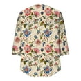 thumbnail image 6 of Xdegoge Blouses for Women Crewneck Three Quarter Sleeve Casual Dressy Workwear Flowy Fit Floral Print Pleated Front Soft Lightweight Spring Summer Tops, 6 of 7