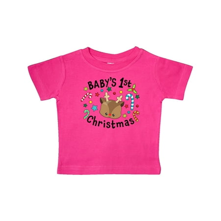 

Inktastic Baby s 1st Christmas Cute Reindeer with Candy Canes Gift Baby Boy or Baby Girl T-Shirt