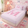 thumbnail image 2 of Meiyoeat Lovely Bow Letter M Zipper Twin Comforter Sets with Fitted Sheet and 2 Pillowcases for Girls Teens, Gentle Stripe Zipper Bedding Set, Light Pink White,4-Piece,Pink Reversible, 2 of 6
