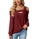 thumbnail image 2 of Camisa de cuello hueco con hombros descubiertos, blusa de mujer de manga larga con hombros descubiertos y color liso, camisa de jacquard con hombros descubiertos y funcionamiento suave, 2 of 5