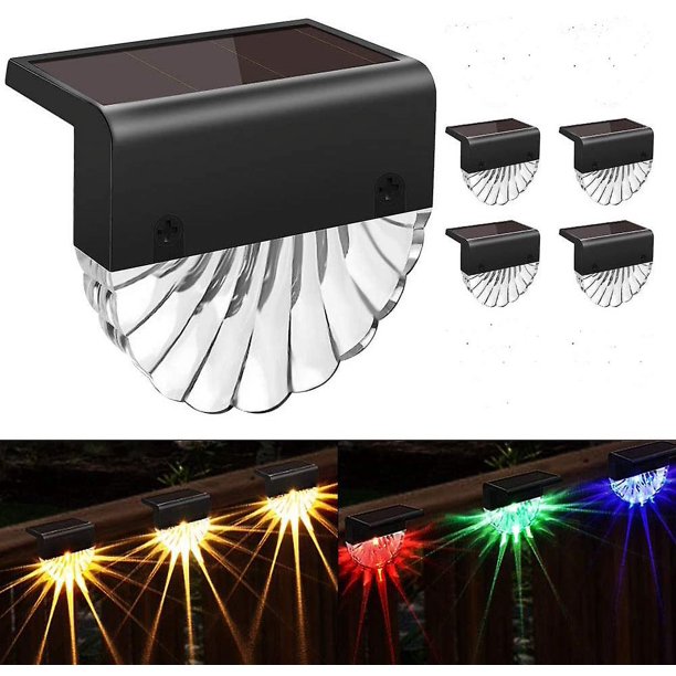 Luces solares para cubierta al aire libre, paquete de 4 luces solares para escalones, luces solares impermeables para cercas para patio, escaleras, postes, caminos, porches, entradas, patios