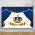 thumbnail image 2 of Otra decoración de pared 150x100 cm Bienvenido Príncipe Telón de fondo para fotografía Cortina de escenario azul Comprobador blanco Corona dorada Principito Recién nacido Baby Shower Roy, 2 of 5