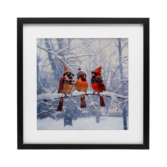 Stupell Industries Traditional Cardinals on Winter Branch Black Framed Print Under Glass, 13 x 13, by Jim Baldwin