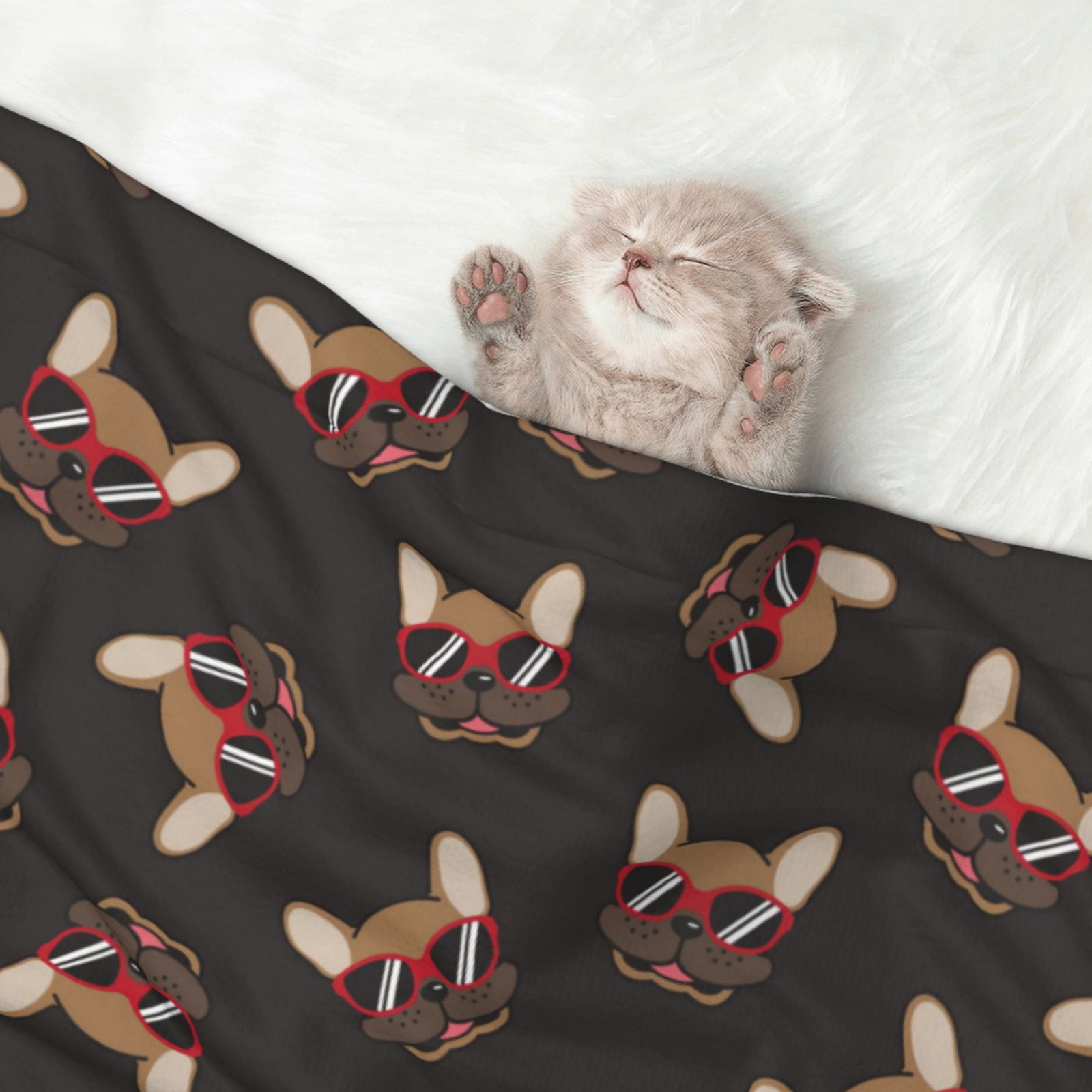 Naloa Bulldog with Sunglasses Dog Blanket, 3 Sizes Cat Blanket for Indoor Cats Large Medium Small Dog Gifts-Small