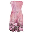 thumbnail image 4 of Women's Strapless Bandeau Dress Gradient Floral Print Casual Summer Dress with Layered Skirt and Back Zipper for Rooftop Parties,Blue L, 4 of 5