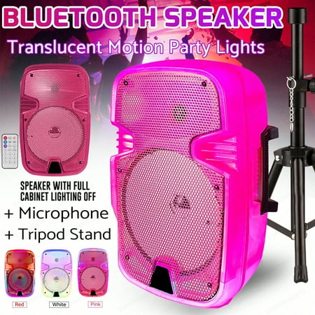 Portable Bluetooth Speaker System with 8" Subwoofer, Microphone, Tripod Stand, LED Lights & Remote – Rechargeable Wireless PA Speaker with AUX, FM Radio, and Heavy Bass for Parties and Events