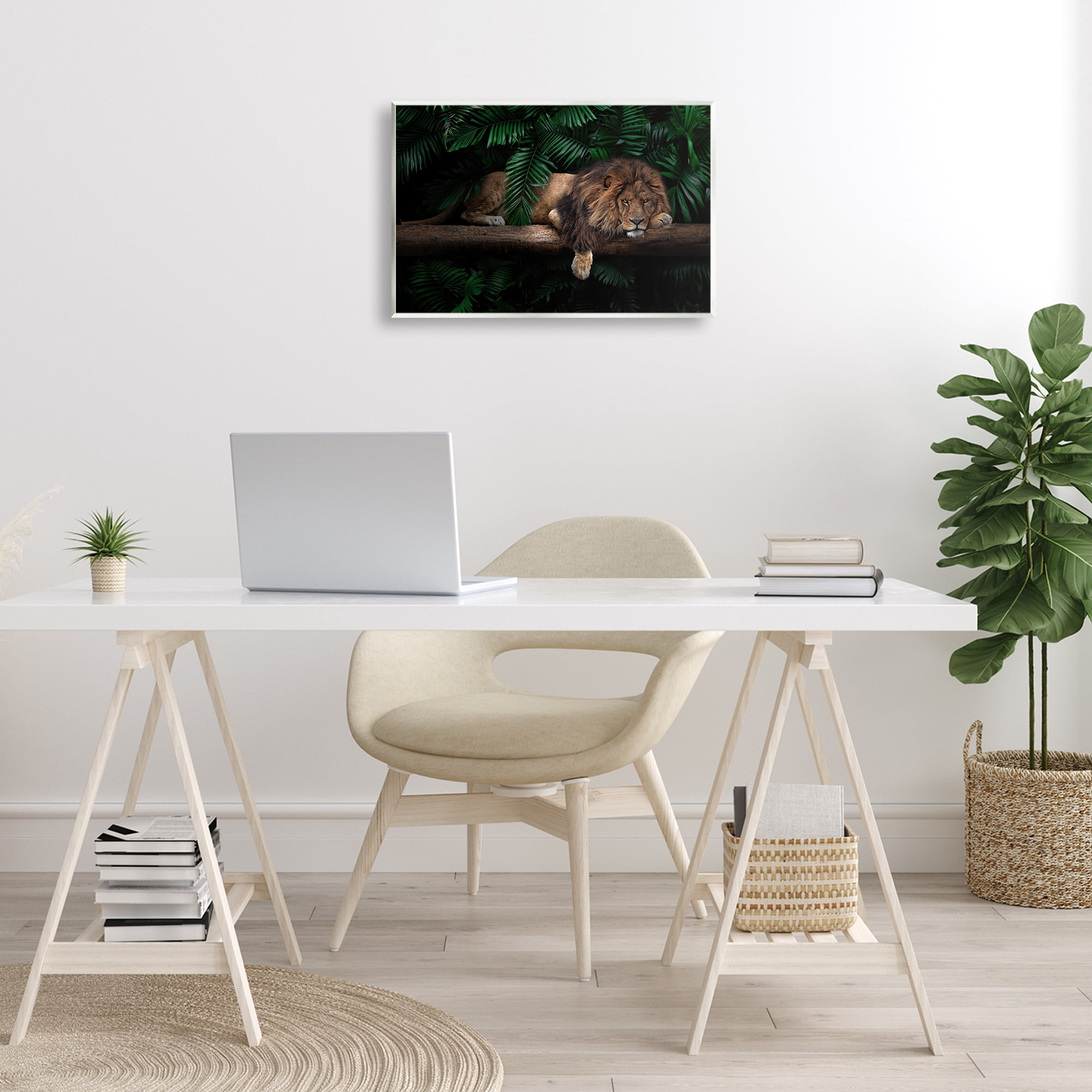Stupell Industries Lion on Tropical Branch Animals Painting Unframed Art Print Wall Art, 19 x 13