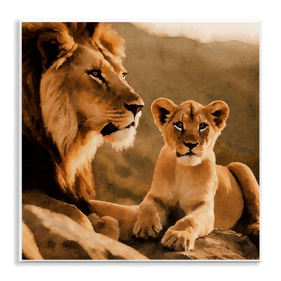 Stupell Industries Lion & Cub Portrait Animals Painting Unframed Art Print Wall Art, 12 x 12