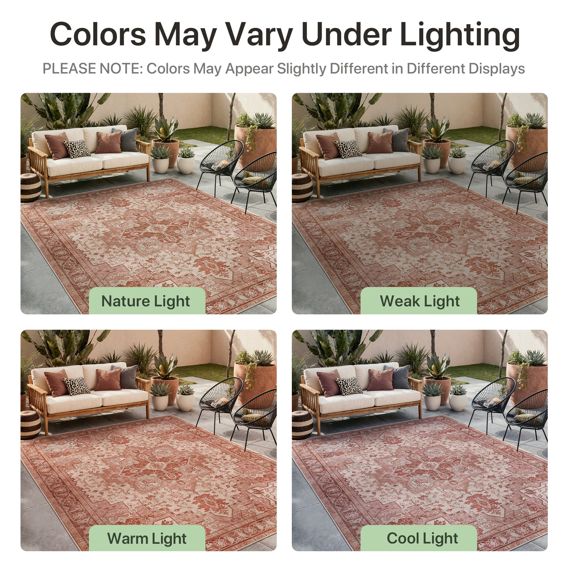 DEORAB Outdoor Rugs 5'X8' Chenille Patio Rug Three-Layer Material Imitation Silicone Spot Molding Camping Outside Rv Mat,Brown & Red