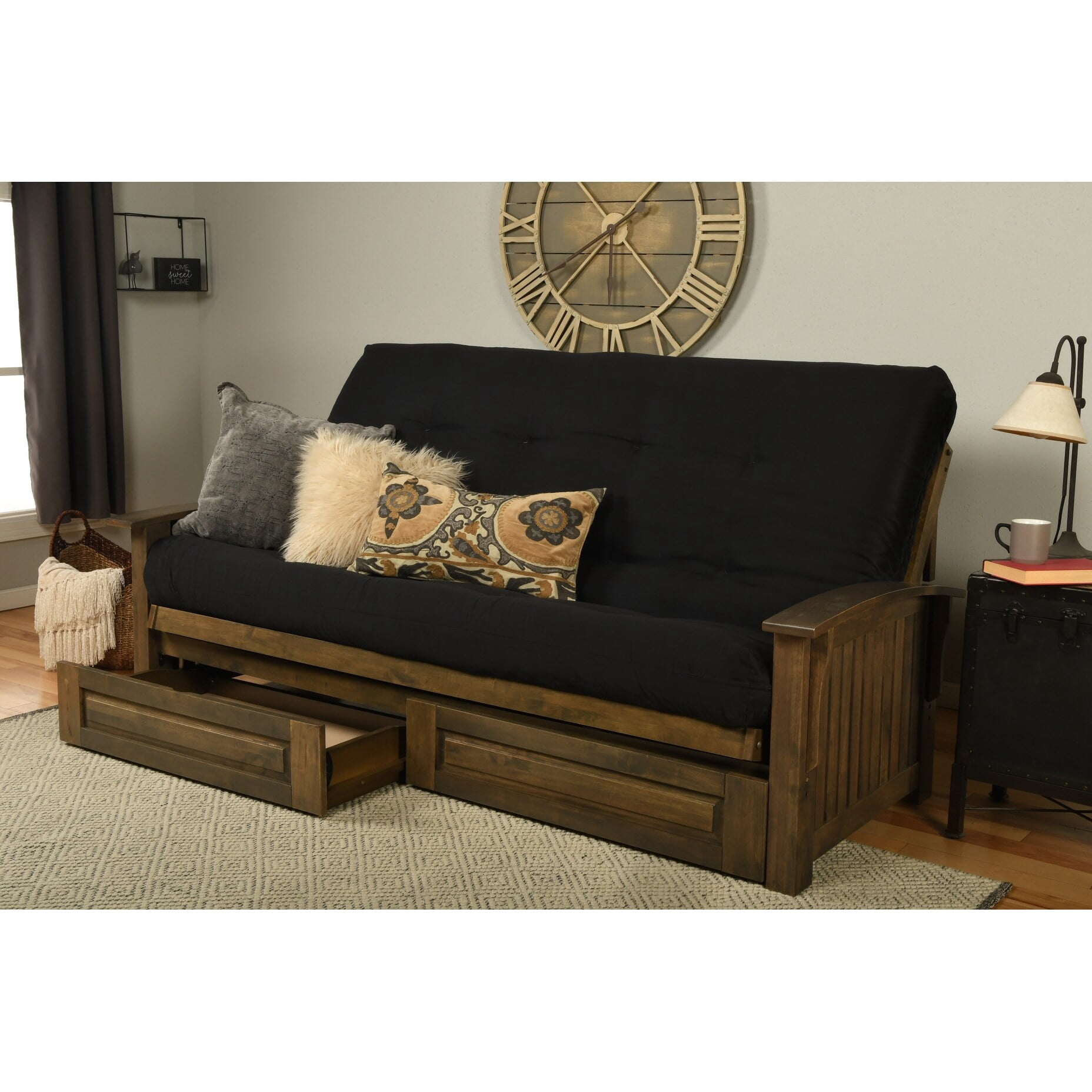 Kodiak Furniture Washington Queen-size Wood Storage Futon-Suede Black Mattress