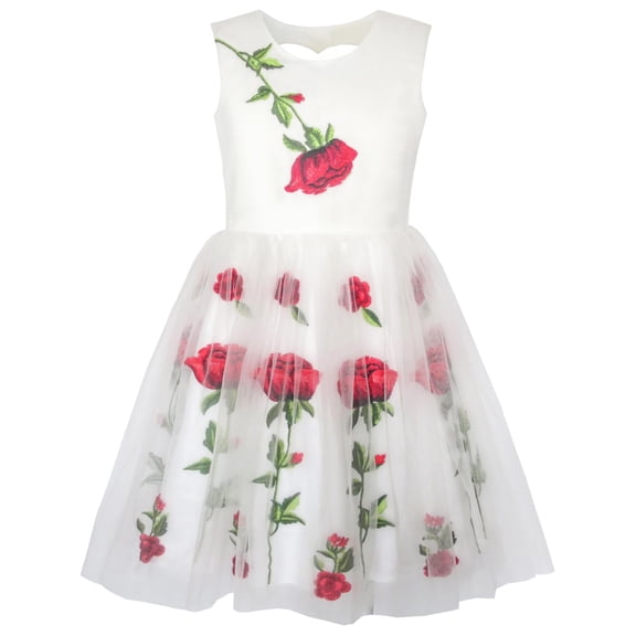 Girls Dress White Rose Flower Embroidery Heart Shape Back Wedding 7