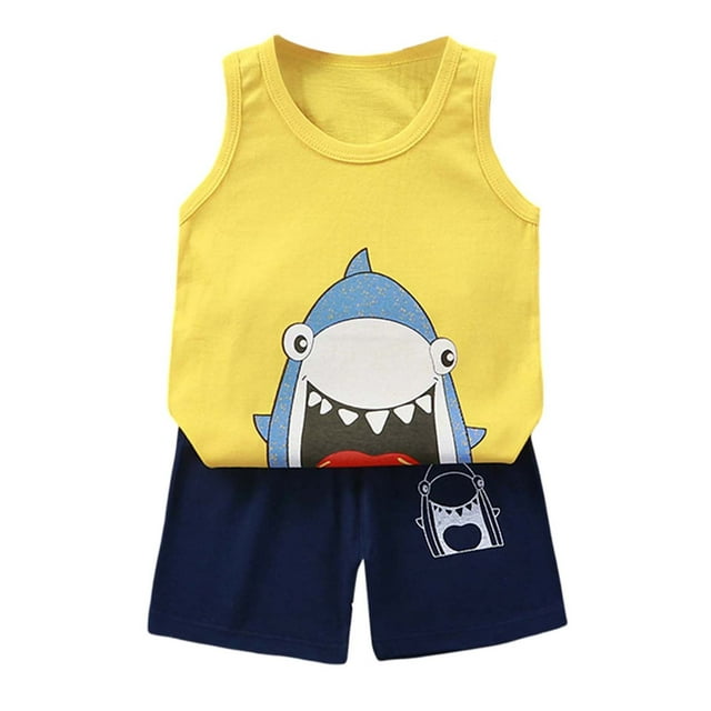 Hiiyo Toddler Boys Summer Outfits Cartoon Print Soft Tank Top & Shorts Set, Sizes 4-5T