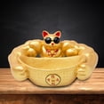 thumbnail image 4 of Estatua creativa de gato de la suerte, caja para guardar llaves, escultura Feng Shui con brazo musculoso Oro, 4 of 8