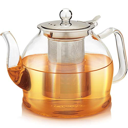 Teabloom Dublin Glass Teapot – Fine Borosilicate Glass – Stovetop and Microwave Safe – Removable Stainless Infuser – Ideal for Loose Leaf Tea – Large Capacity – 40 oz. / 1200 ml (4-5 Cups)