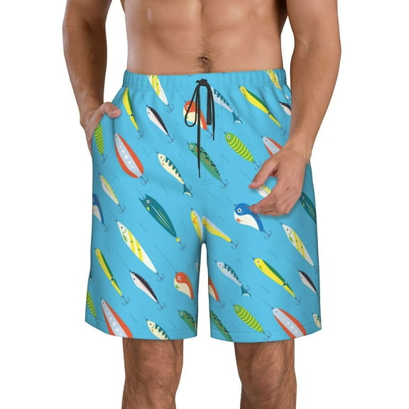 Kdxio Different Color Fishing Bait Pattern Mens Casual Shorts - Drawstring Summer Beach Sports Shorts for Men