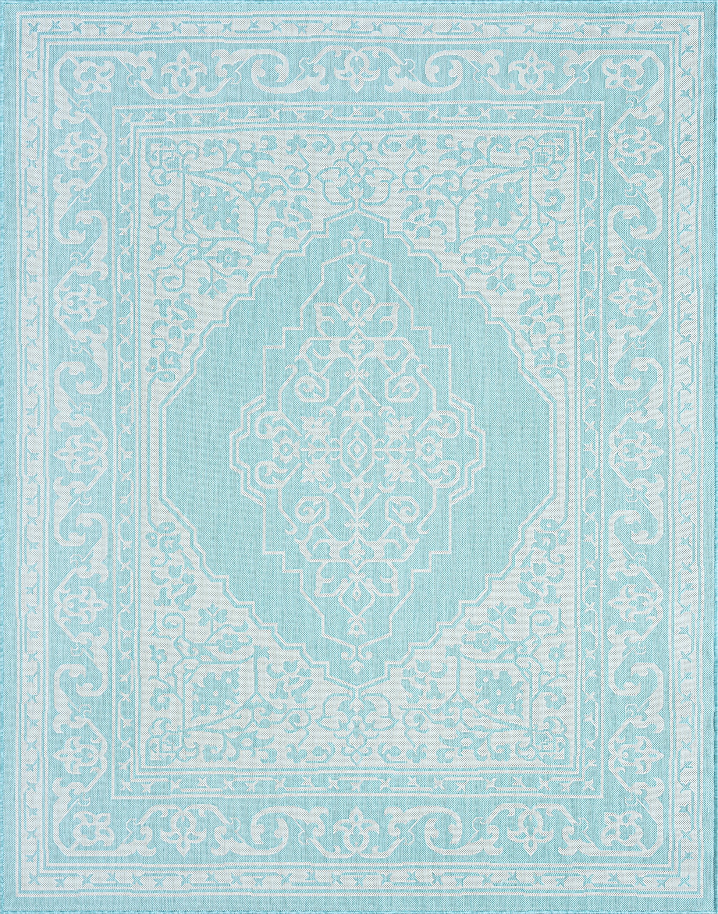 8x10 Water Resistant, Large Indoor Outdoor Rugs for Patios, Front Door Entry, Entryway, Deck, Porch, Balcony | Outside Area Rug for Patio | Aqua, Floral | Size: 7'11'' x 10'3''