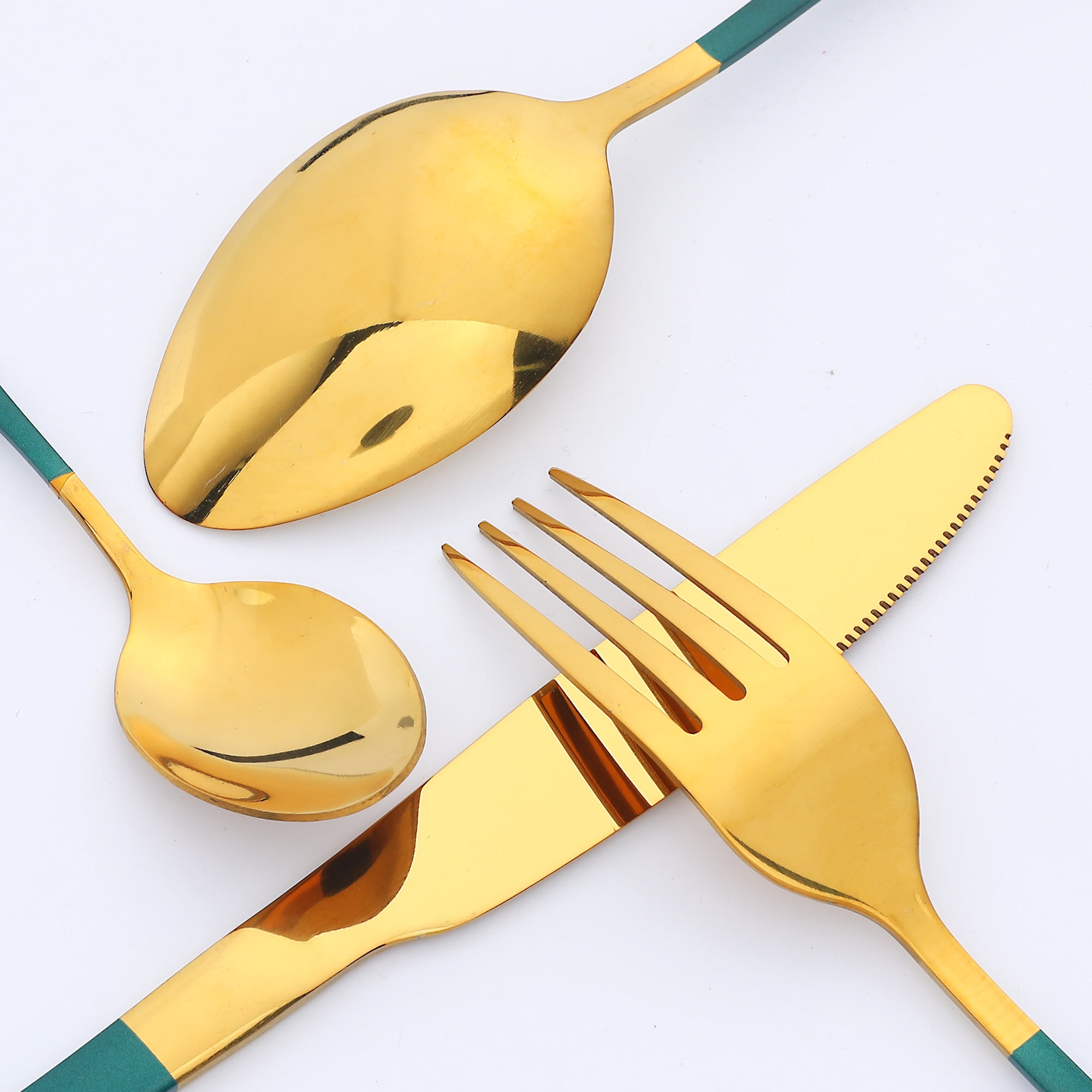 Unique Bargains Flatware Set Stainless Steel Silverware Green 4 Pcs