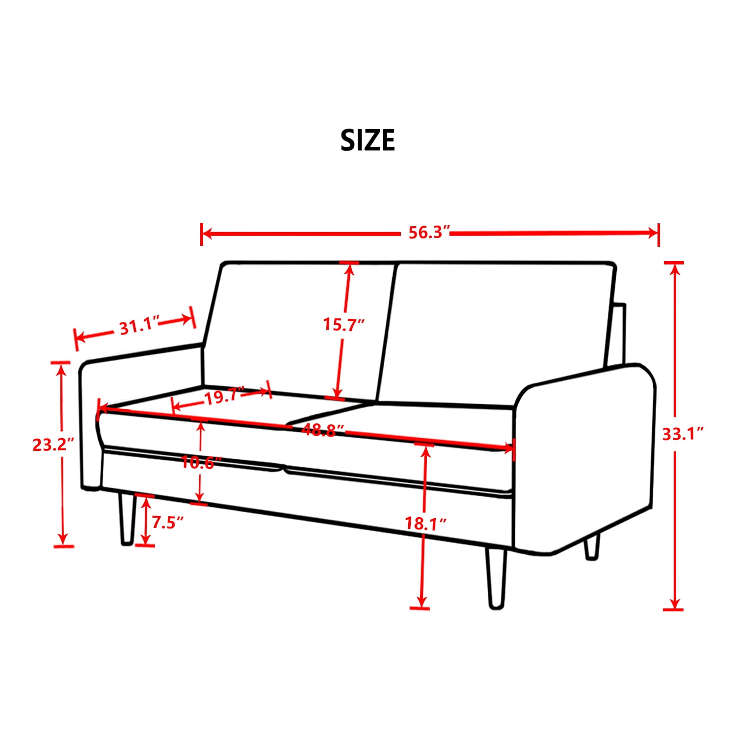 56.3'' Velvet Round Arm Loveseat, Couch with Solid Wood Frame, for Guest Room, Teenager's Room, and Small Apartment,33.1'' H x 56.3'' W x 31.1'' D