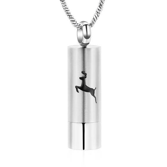 Deer Cylinder Cremation Jewelry for Ashes Stainless Steel Keepsake Pendant Memorial Jewelry Keepsake Ashes Holder Urn Necklace for Men Women