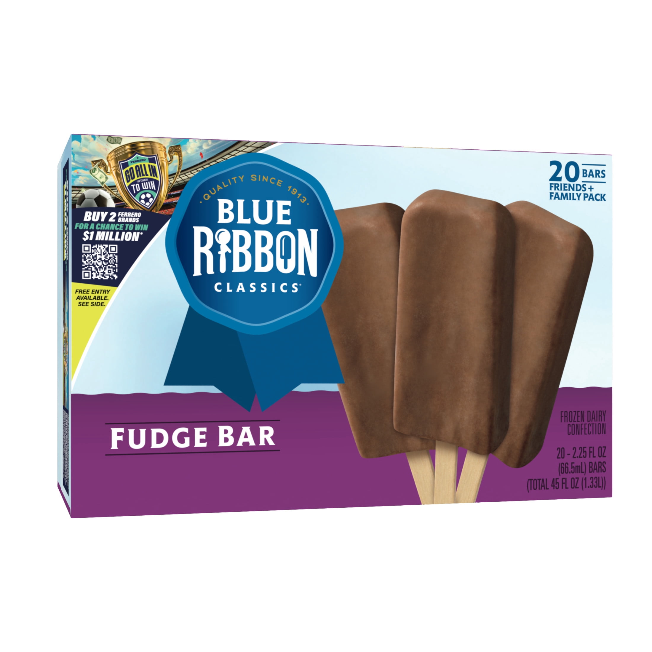 Blue Ribbon Classics Chocolate Flavored Fudge Frozen Dessert Treat Bar, 45 fl oz, 20 Pack