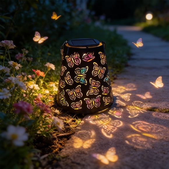 SSZMDLB Solar Lanterns Outdoor, Colorful Projection LED Solar Garden Lights, Waterproof Hanging Lanterns for Yard Patio Backyard Porch Decor, Iron Fan-Shaped Solar Lanterns