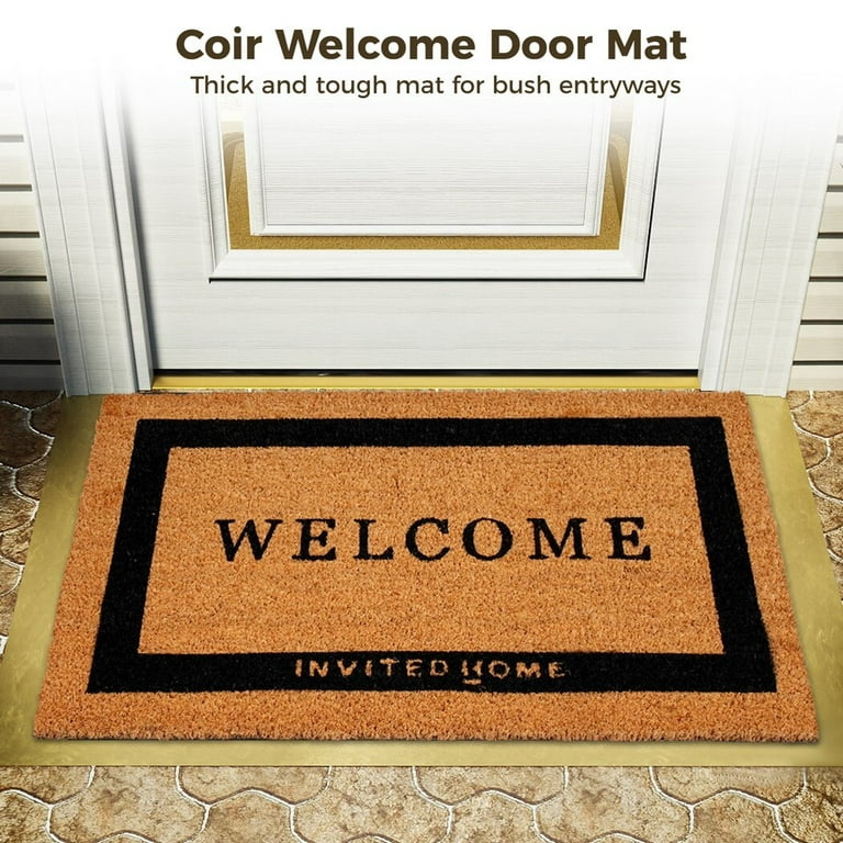 Embossed Boho Natural Coco Coir Non-slip Welcome Door Mat for Home