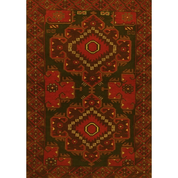 Ahgly Company Machine Washable Indoor Rectangle Persian Yellow Traditional Area Rugs, 5' x 7'