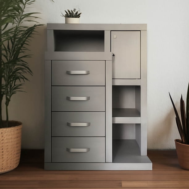 Cajonera alhajero con llave 4 cajones jaladeras metalicas Anayanzy gris R21 R21 Muebles Anayanzy Moderna Cajonera