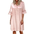 thumbnail image 6 of Seductiva Clearance Women Nightgowns & Sleepshirts Women Casual Solid Dress Short Sleeve V Neck Lace Dress Pullover Loose Dress Pajama Dress, 6 of 9