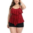 thumbnail image 2 of zaveiop Women Plus Size Tankini Swimsuits Tummy Control Two Piece Bathing Suit Ruffled Flounce Swimwear with Shorts (Wine, 4XL), 2 of 4