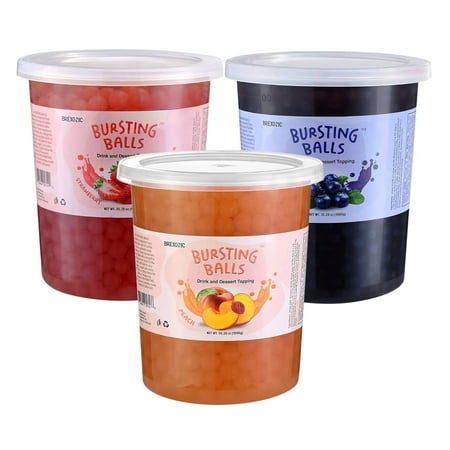BREXONIC Bursting Boba Pearls Blueberry, Strawberry & Peach Tapioca Pearls for Bubble Tea & Desserts, 2 Lbs 3-Pack