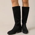 thumbnail image 2 of WAVSUF Women's Suede Mid Calf Boots Wide Width Soft Sole Comfort Round Toe Fall Chunky Plus Size Boots Black 6, 2 of 9