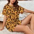 thumbnail image 4 of Balery Vintage Brown Plaid Sunflower Pattern Womens Pajama Sets 2 Piece Soft Short Sleeve Top and Shorts Sleepwear Round Neck Pjs Lounge Set with Pockets-Medium, 4 of 7