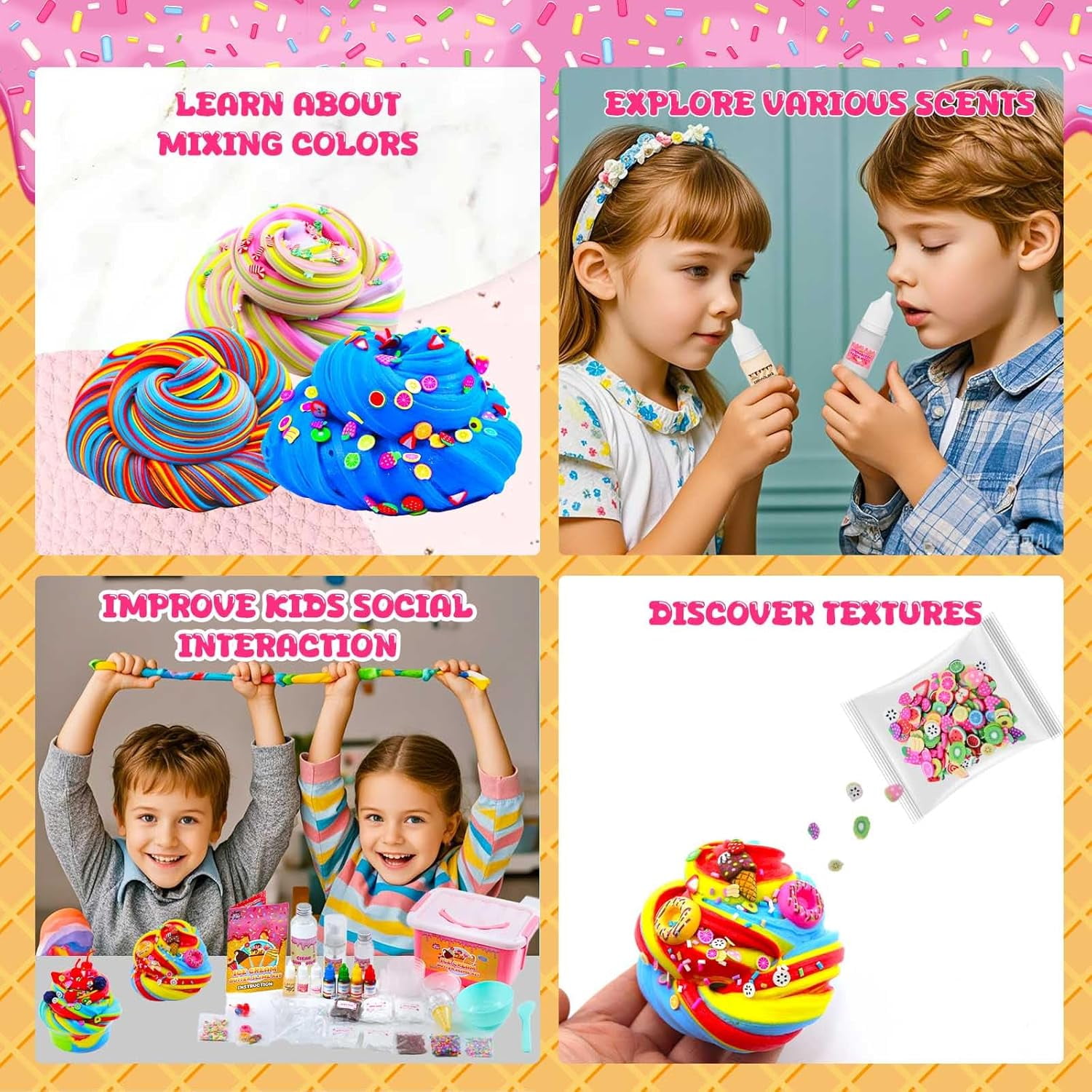 Slime Kit for Girls Ages 8-12 Mini Fluffy Butter Slime Making Kit Ice Cream Slime for Kids DIY Craft Kits with 30+ Piece Birthday Gifts
