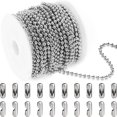 thumbnail image 1 of HLONK Stainless Steel Dog Tag Chain Small Ball Beaded Chain with 20 Matching Connectors Silver Color Metal Pull Chain Metal Necklace Chains for Keychain Rings DIY Crafts Tag Chain Making, 1 of 7