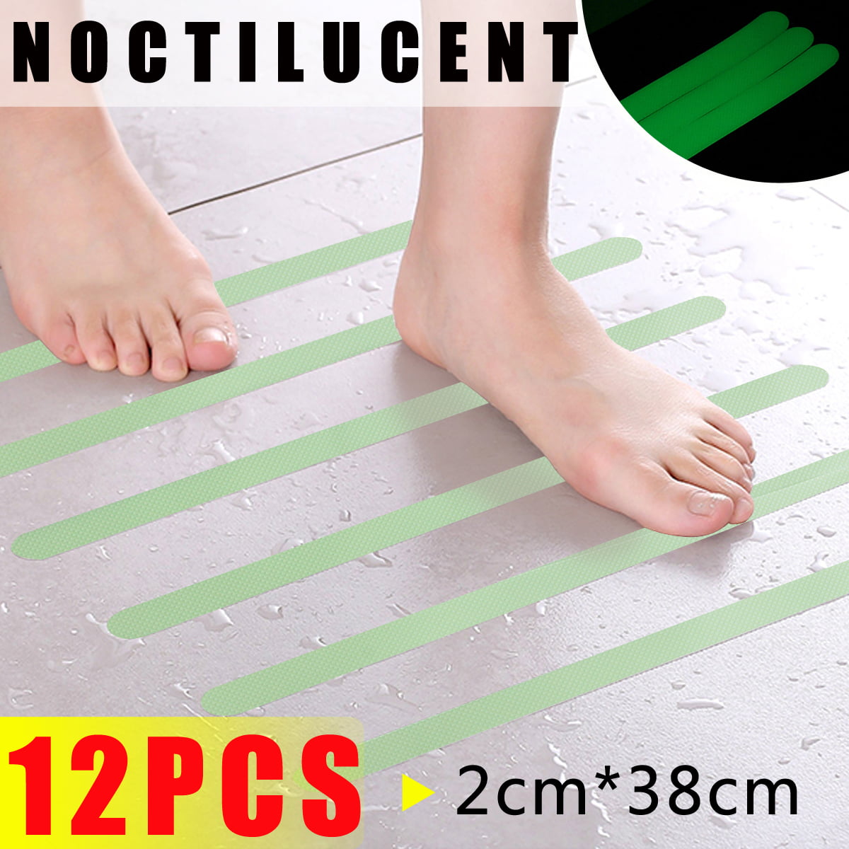 12Pcs Luminous Non-Slip Stickers Safety Shower Treads Mats for Bathtubs Floors